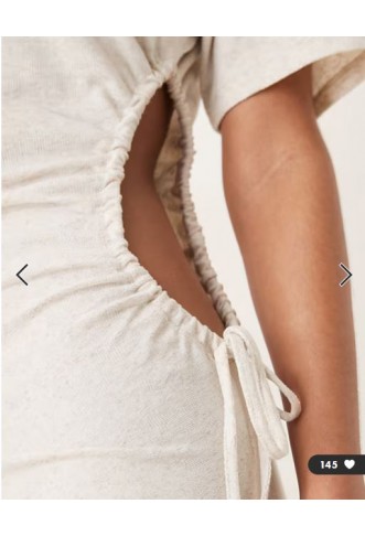 ASOS DESIGN linen look cut out side midi dress in stone