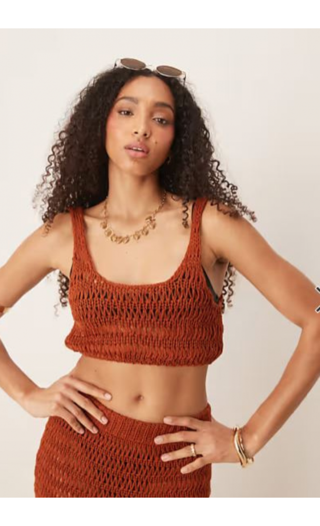 ASOS DESIGN knitted beach crop top in rust