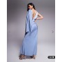 ASOS DESIGN satin drape maxi dress with asymmetric exaggerated sleeve in dusky blue