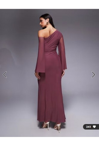 ASOS DESIGN off shoulder wide sleeve draped maxi dress in dusty rose