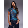 ASOS DESIGN fitted short sleeve top with rouleau loop buttons detail in blue floral print