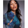 ASOS DESIGN fitted short sleeve top with rouleau loop buttons detail in blue floral print