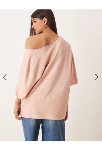 ASOS DESIGN slouchy off shoulder oversized tee in washed rose