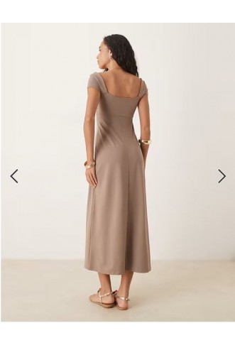 ASOS DESIGN cap sleeve midi tea dress in mocha