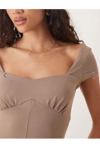 ASOS DESIGN cap sleeve midi tea dress in mocha