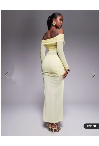 Missyempire mesh insert bardot maxi dress in yellow
