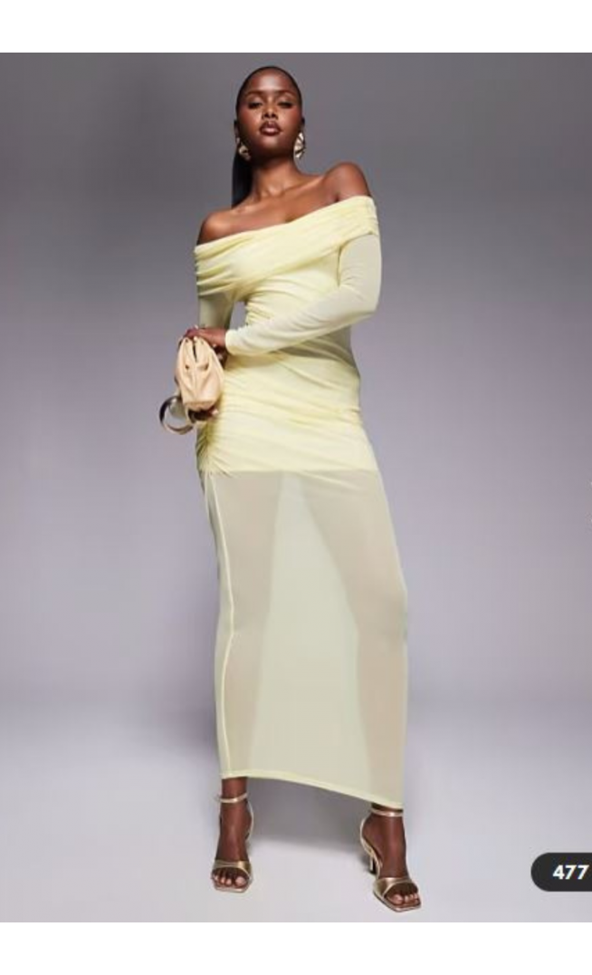 Missyempire mesh insert bardot maxi dress in yellow