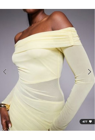 Missyempire mesh insert bardot maxi dress in yellow