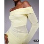 Missyempire mesh insert bardot maxi dress in yellow
