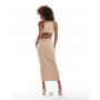 ASOS DESIGN plunge diamante trim cut out midi dress in mocha