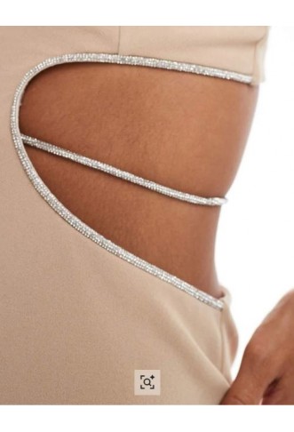 ASOS DESIGN plunge diamante trim cut out midi dress in mocha