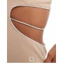 ASOS DESIGN plunge diamante trim cut out midi dress in mocha