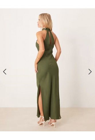 ASOS DESIGN Petite chiffon high neck midi dress in olive
