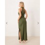 ASOS DESIGN Petite chiffon high neck midi dress in olive