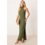 ASOS DESIGN Petite chiffon high neck midi dress in olive