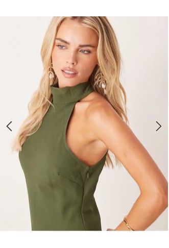 ASOS DESIGN Petite chiffon high neck midi dress in olive