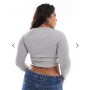 ASOS DESIGN Curve mini v neck long sleeve top in waffle in grey marl