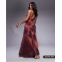 ASOS DESIGN printed mesh maxi dress with exposed seam detail in brown blurred floral print