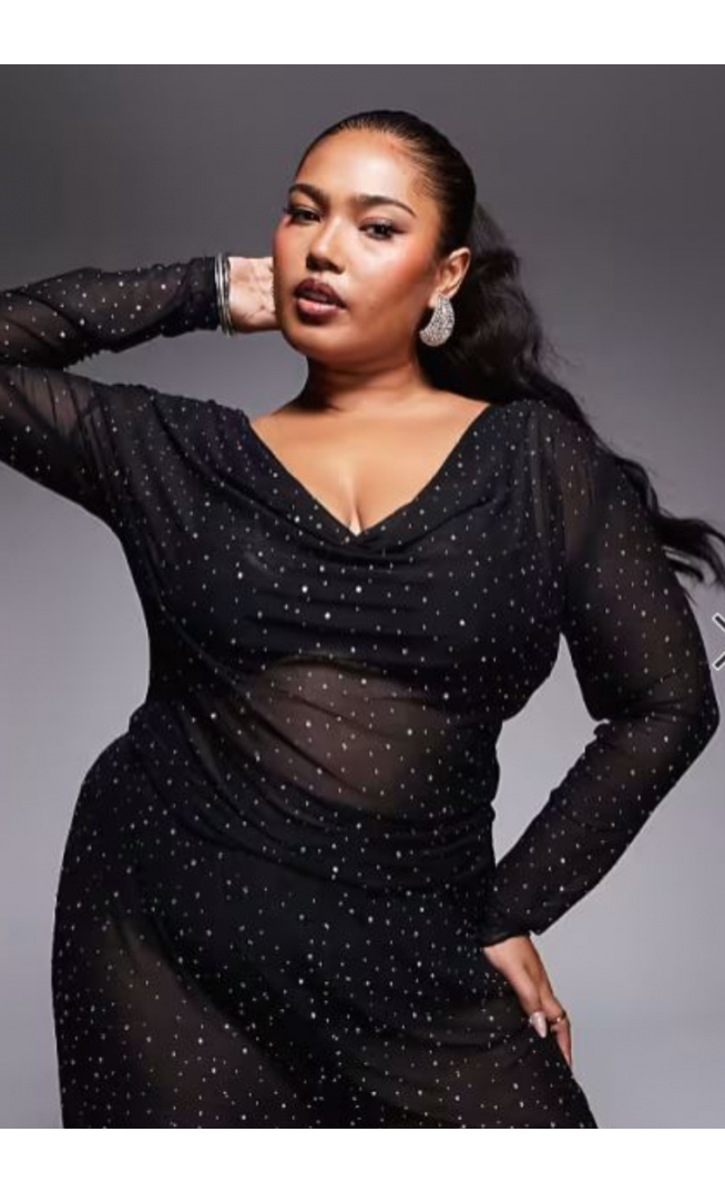 Jaded Rose Plus sheer hotfix long sleeve top co-ord in black