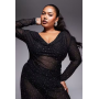 Jaded Rose Plus sheer hotfix long sleeve top co-ord in black