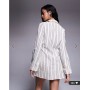 ASOS DESIGN tie front beach shirt dress in neutral stripe