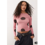 COLLUSION slash neck long sleeve top in pink polka dot