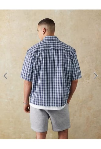 Weekday relaxed fit short sleeve shirt in navy check