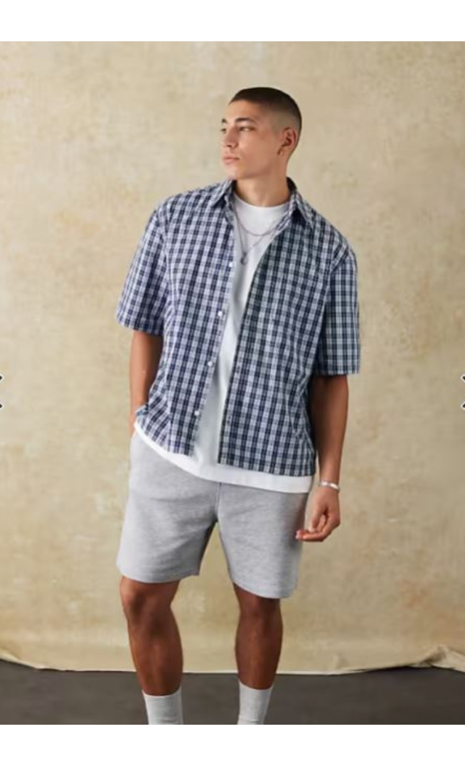 Weekday relaxed fit short sleeve shirt in navy check