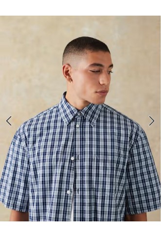 Weekday relaxed fit short sleeve shirt in navy check