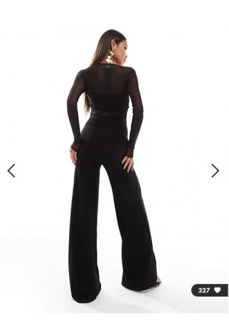 ASOS DESIGN - Jumpsuit van meshmix met lange mouwen en gedraaide buste in zwart