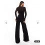 ASOS DESIGN - Jumpsuit van meshmix met lange mouwen en gedraaide buste in zwart