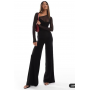 ASOS DESIGN - Jumpsuit van meshmix met lange mouwen en gedraaide buste in zwart