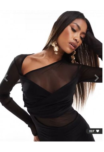 ASOS DESIGN - Jumpsuit van meshmix met lange mouwen en gedraaide buste in zwart