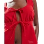 ASOS DESIGN tie front milkmaid top in red