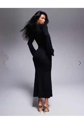 ASOS DESIGN super scoop midi dress with flute sleeves in black
