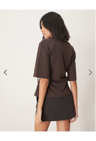 ASOS DESIGN oversized t shirt with tie detail in brown