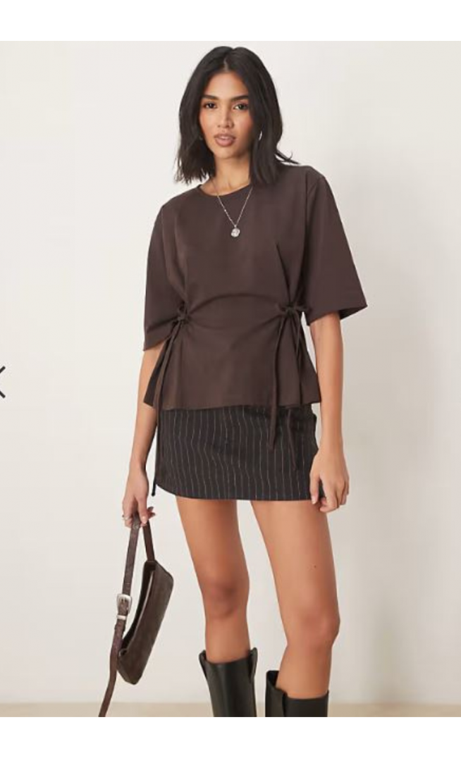 ASOS DESIGN oversized t shirt with tie detail in brown