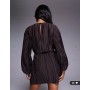 ASOS DESIGN plisse blouson sleeve and waist mini dress in chocolate