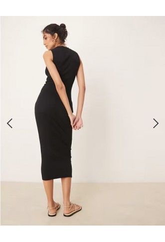 ASOS DESIGN 90s ribbed built up midi tank dress in black