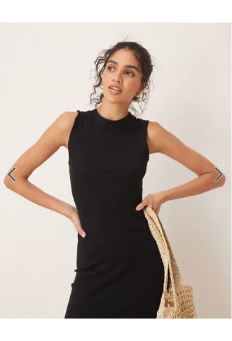 ASOS DESIGN 90s ribbed built up midi tank dress in black