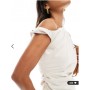 4th & Reckless linen blend drape off shoulder mini dress in cream