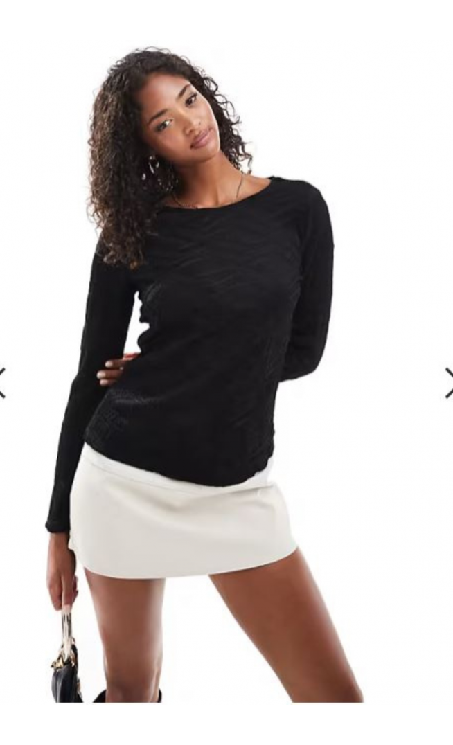 Vila 3D textured long sleeve top in black