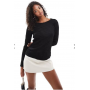 Vila 3D textured long sleeve top in black