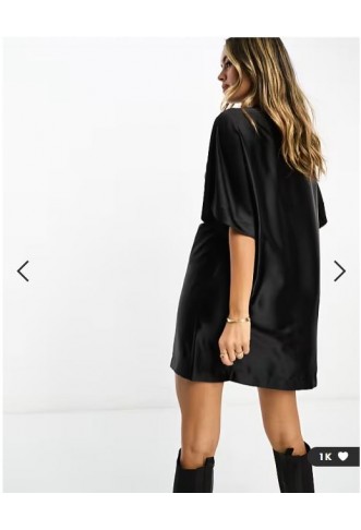 ASOS DESIGN satin oversized mini tshirt dress in black