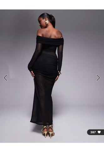 Missyempire mesh insert bardot maxi dress in black