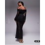 Missyempire mesh insert bardot maxi dress in black
