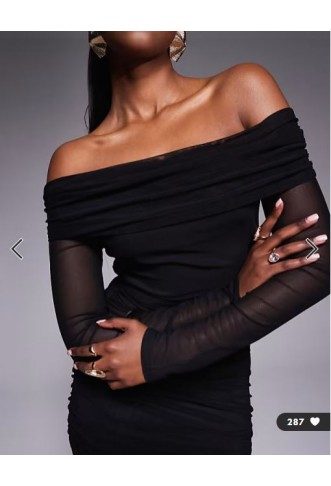 Missyempire mesh insert bardot maxi dress in black