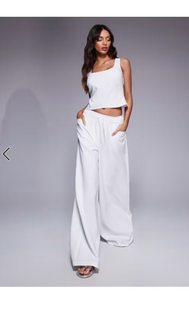 ASOS DESIGN tie waist contrast stitching co-ord trouser in white