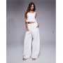 ASOS DESIGN tie waist contrast stitching co-ord trouser in white