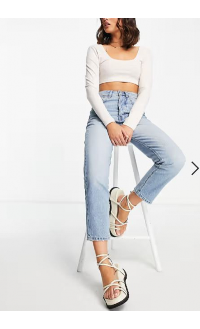 Stradivarius mom fit vintage jean in medium bleach blue